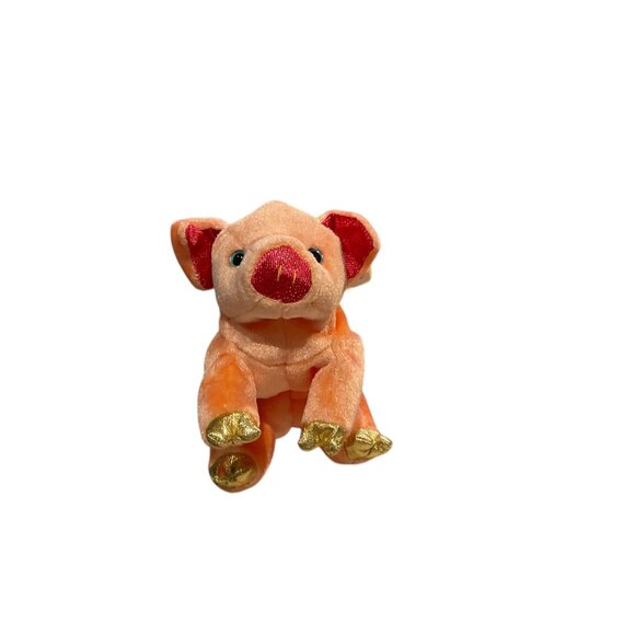 TY BEANIE Zodiac Collection Pig Gold Hooves Peach Body Plush Stuffed Animal 6.5" - Picture 1 of 8